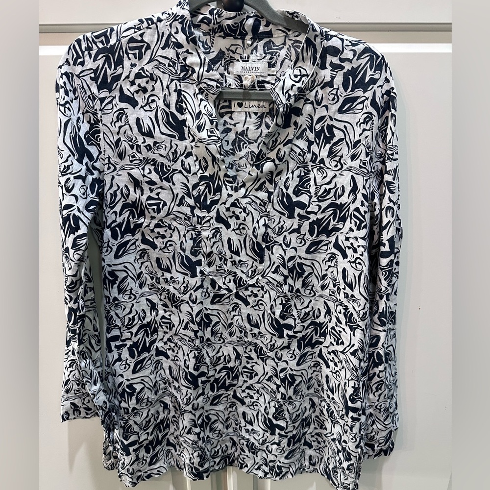 Malvin Black and White Patterned Linen Top
